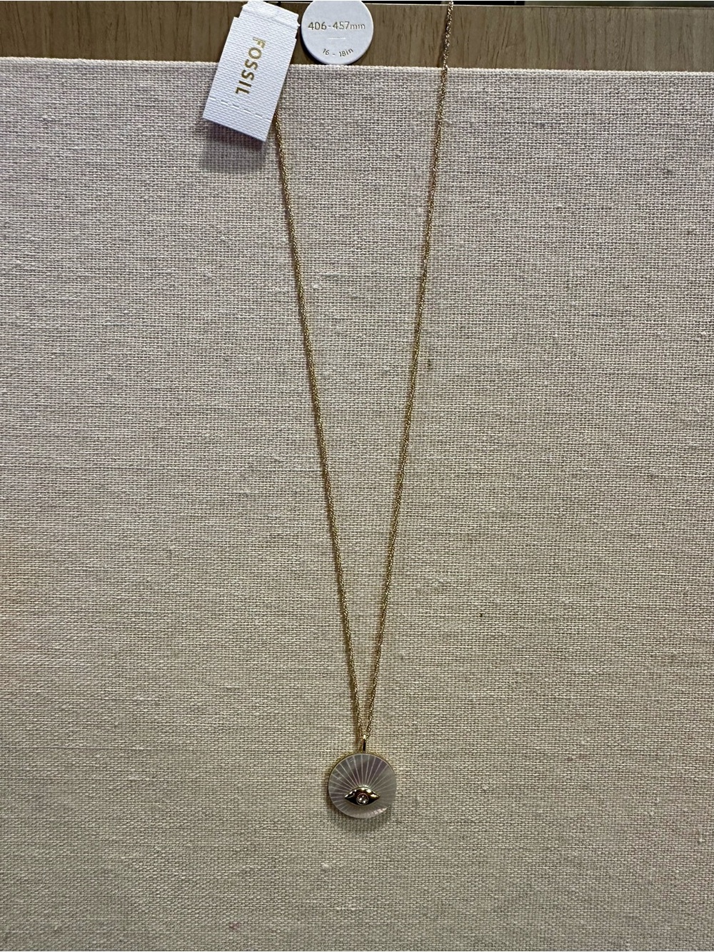 Fossil Gold-Tone Pendant Necklace with White Radiant Disc